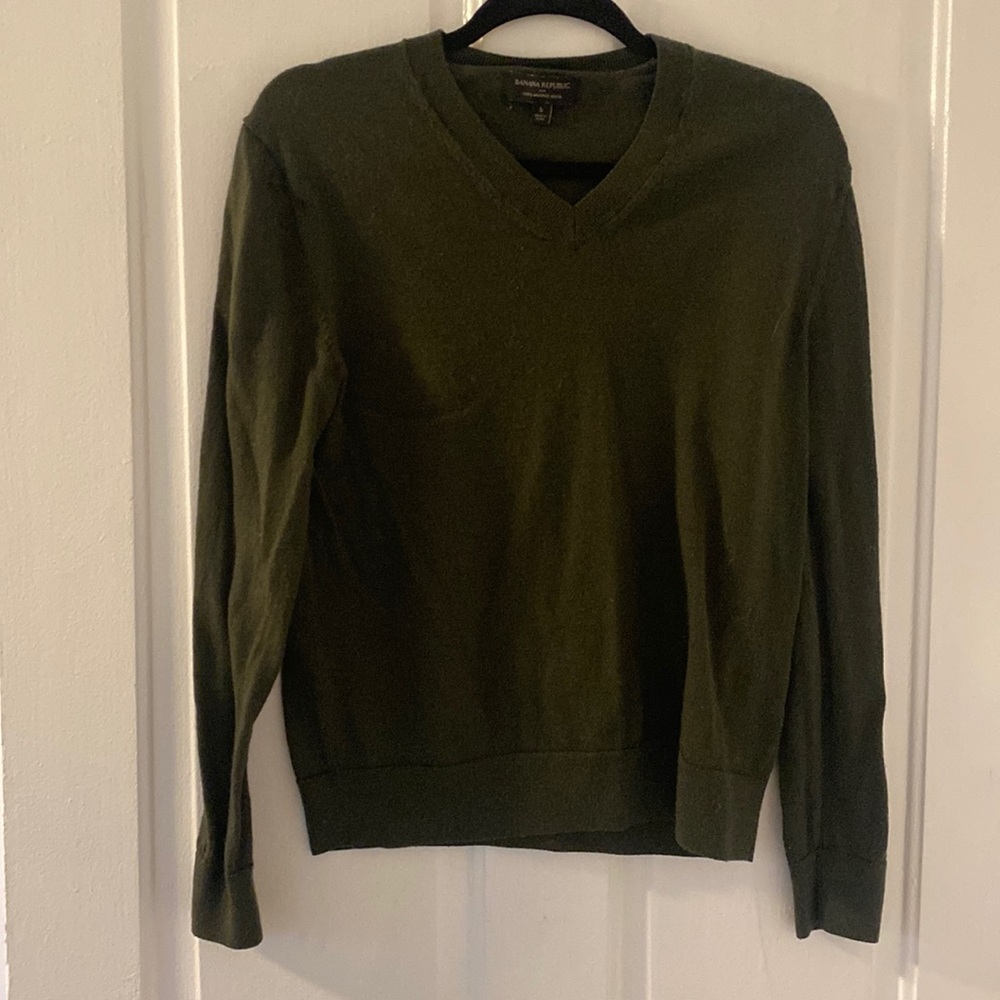 Army Green Mens V neck Sweater